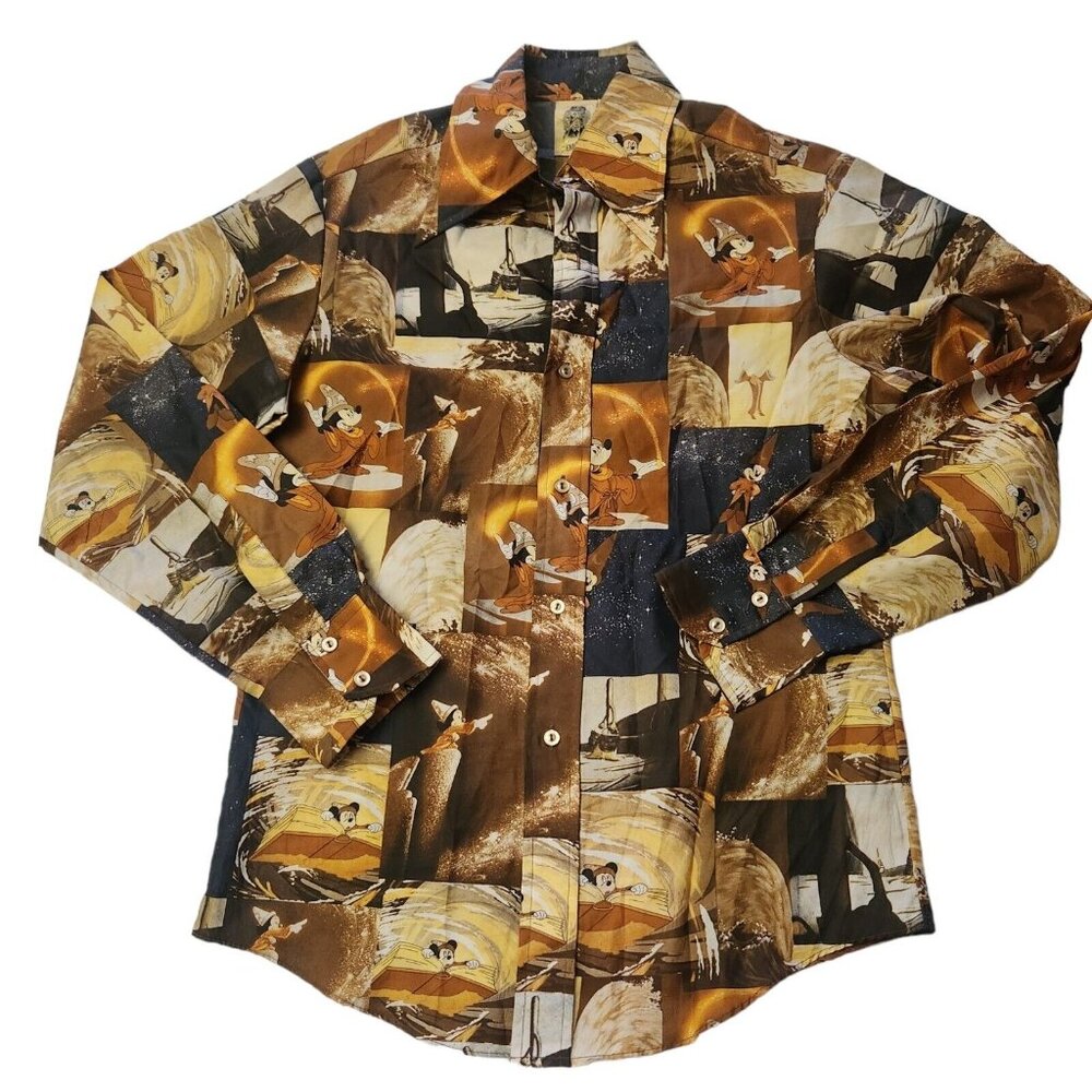 Disney Kennington Shirt Medium Vintage 70s Fantasia Mickey Mouse Wizard Disco